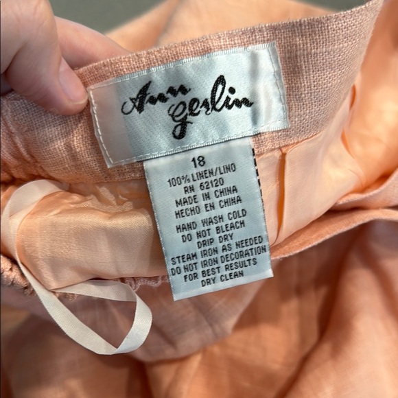 Vintage 100% Linen Orange Pink Midi Pencil Skirt Casual - Picture 2 of 4